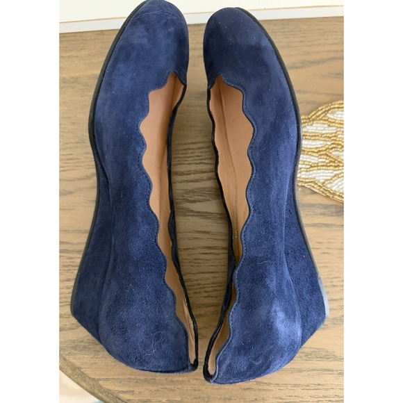 FS/NY Cassie Beach Navy Suede Wedge Flats Womens Size 5B Scalloped Edge - Picture 6 of 9